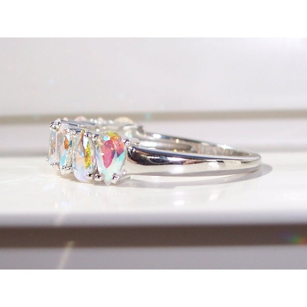 925 STERLING SILVER Aurora Borealis Cubic Zirconia Band Ring - Picture 10 of 16